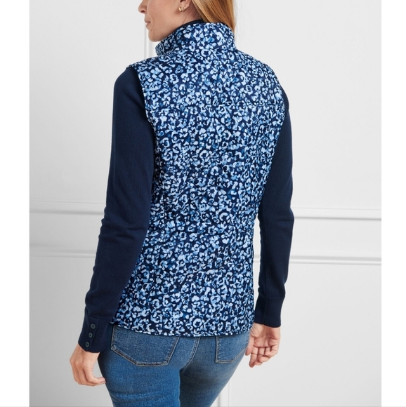 NWT Talbots Quilted Blue Abstract Leopard Diamond Print Vest Size Large Petites - Picture 16 of 16